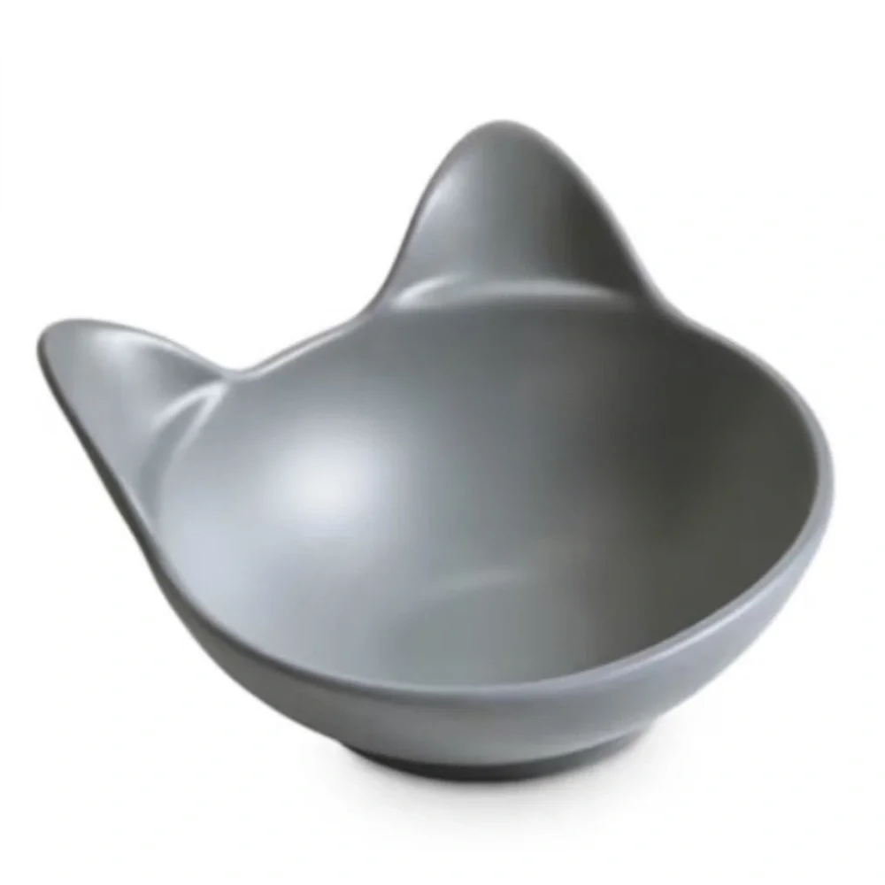 Cat Bowl Feeding Set (2)•Grey•Cat Head-Shaped Satin Stoneware•Dishwasher Safe